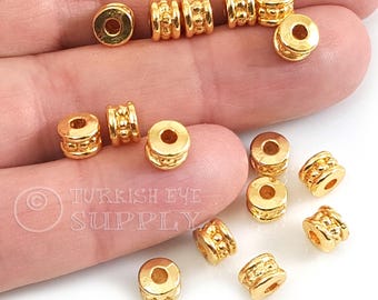 Mini cuentas tubulares chapadas en oro brillante de 24 k, cuentas espaciadoras de oro, cuentas cilíndricas para pulseras, accesorios espaciadores, 20 piezas