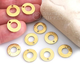 Brass Hoop Charms, Brass Circle Charms, 12mm Round Brass Findings, Raw Brass Earring Charms, Hammered Earring Hoops, 40pc