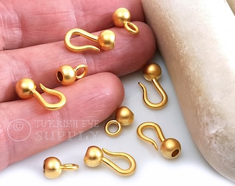 Gold Hook Clasps, Cord End Clasps, Mini Hook Clasps, Bracelet Toggle Clasps, Gold Necklace Clasp Findings, 22k Gold Plated, 2 Sets