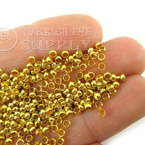 Gold Crimp Beads, Tiny Ball Spacer Beads, 2.50mm Ball Spacer Beads, Mini Gold Spacer Beads, Plain Bracelet Beads, Jewelry Supplies, 300 pc