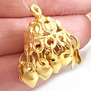 Gold Afghan Tassel,  Gold Tassel With Heart Charms, 1pc