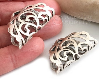 Silver Plated Fretwork Pendant Bail: Necklace Connector (13x22x34mm)