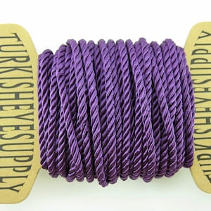 Silk Braid Cord, Royal Purple Twisted Silk Rope, 3.5mm Cord, 1 Meter, Rayon Satin Cord, Necklace Cord, Bracelet Cord, Jewelry Supplies