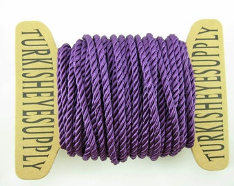 Silk Braid Cord, Royal Purple Twisted Silk Rope, 3.5mm Cord, 1 Meter, Rayon Satin Cord, Necklace Cord, Bracelet Cord, Jewelry Supplies