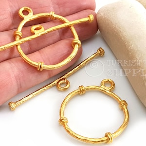 Large Gold Toggle Clasp, Rustic Toggle Clasp, Large Round Clasp, T Bar Clasp, Necklace Clasp, Clasp Findings, Gold Jewelry, 1 Set