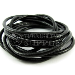 Black Leather Cord, 4mm Black Round Leather Cord, Genuine Leather Cord, Leather Lace, Leather Findings, Leather Bracelet, 1 foot