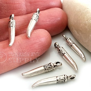 Silver Tusk Charms, Mini Silver Tribal Drop Charms, Silver Horn Charms, Earring Charms, 8 pc