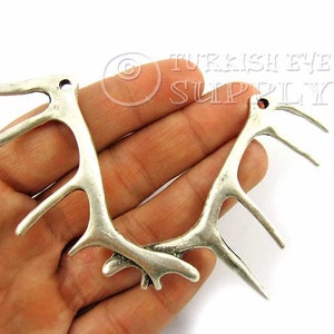Silver Antler Pendant, Large Deer Antler Pendant, Antique Silver Plated, Necklace Connector, Necklace Findings, Turkish Jewelry, 1 Pc