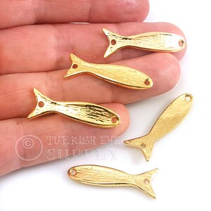 24k Shiny Gold Plated Fish Charms, Fish Connector Charms, Fish Bracelet Connectors, Fish Jewelry Findings, 4Pc
