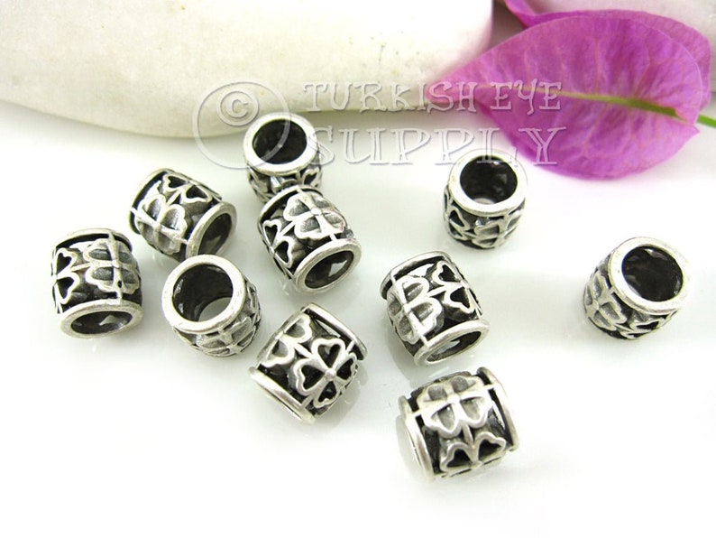 Silver Spacer Antique Silver Plated Bracelet Spacer Bead Rustic Beads Leather Bracelet Beads Clover Tube Spacer Silver Jewelry 10pc