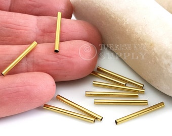 Cuentas tubulares de latón crudo, espaciadores tubulares de latón, 2 x 20 mm, tubos Himmeli de latón, cuentas tubulares de latón para plantas de aire, accesorios de joyería de latón crudo, 50 piezas