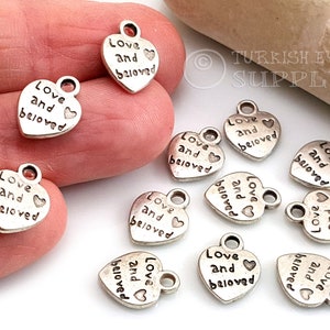 Silver Heart Charms, Love Heart Charms, 15Pc