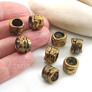 Antique Bronze Plated Large Hole Tube Beads, Tribal Bronze Spacer Beads, 4pc