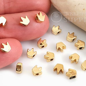 Shiny Gold Crown Spacer Beads, Gold Crown Charms, Gold Crown Findings, 10pc
