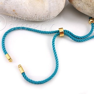 Cord Bracelet Blank, Turquoise Adjustable Bracelet Blank, Sliding Gold Clasp, Friendship Bracelet Blank, Cord Bracelet Connector, 3mm