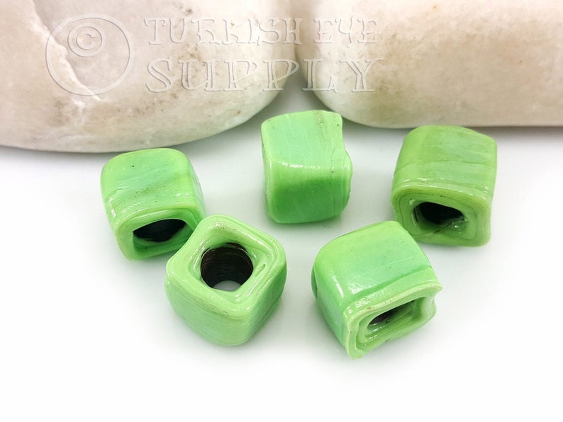 Cube Glass Beads Artisan Handmade Glass Beads Evil Eye Beads Bohemian Jewelry Traditional Turkish Glass Beads Green Glass Beads
