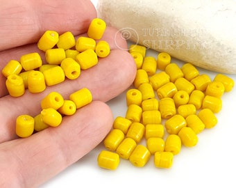 Artisan Handmade Yellow Glass Tube Beads, 30Pc