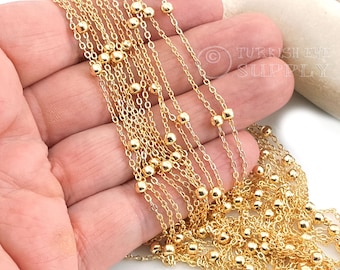 Gold Satellite Chain, Shiny Gold Plated Ball Chain,  1 Meter - 3.3 Feet
