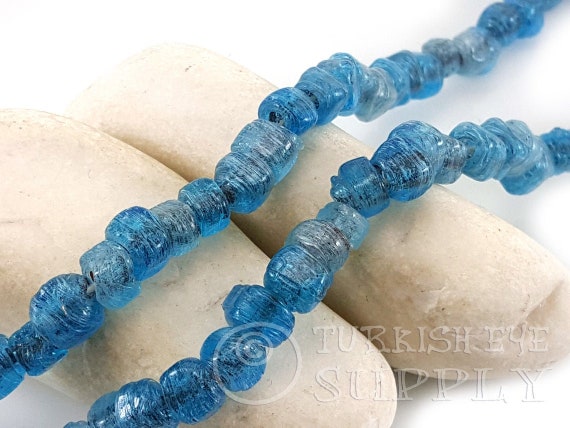 Blue Glass Beads, Rustic Glass Cube Beads, Square Beads, Necklace Beads,  Glass Pendant Beads, Turkish Lampwork Beads, Handmade Glass Beads 