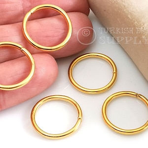 Large Gold Jump Rings, 18mm Jump Rings, 22k Gold Plated Jump Rings, Split Jump Rings, Open Jump Ring Connectors, Jewelry Findings, 10pc