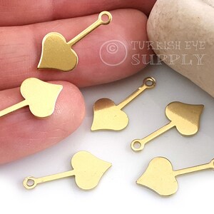Brass Heart Charms, Raw Brass Heart Charms, Brass Heart Earring Charms, 20x9x0.80mm, 50pc