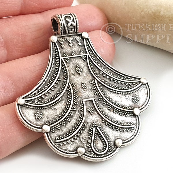 Large Tribal Silver Pendant, Silver Mandala Pendant, 1Pc