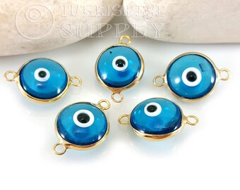 Evil Eye Connectors, Blue Evil Eye, Mini Evil Eye Charms, Evil Eye Bracelet Connector, Gold Evil Eye, Evil Eye Findings, Turkish Jewelry