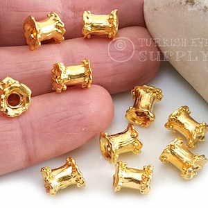 Gold Tube Beads, Gold Plated Beads, Tube Beads, Spacer Tubes, Gold Spacers, Spacer Findings, Turkish Jewelry, 5Pc