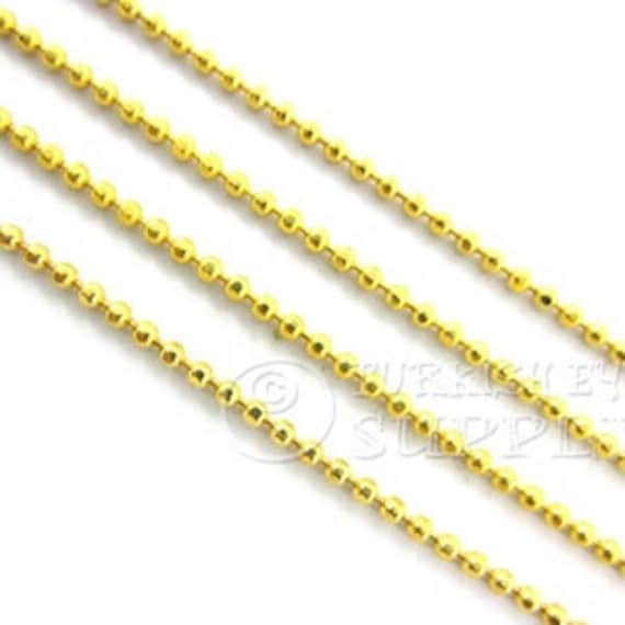 Faceted Delicate Gold Ball Chain, 1.5mm Chain, 1 Meter - 3.3
