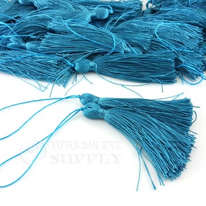 Teal Blue Silk Tassel Bundle, Hand Made Silk Thread Tassel, Tassel Findings, Mala Tassels
