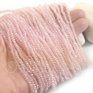 2mm Pale Pink AB Crystal Beads, Faceted Crystal Rondelle Spacer Bead Strands