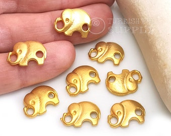 Elephant Connector Charms, 22k Gold Plated Elephant Charms, Mini Elephant Connectors, Bracelet Connector Charms, Jewelry Findings, 5pc
