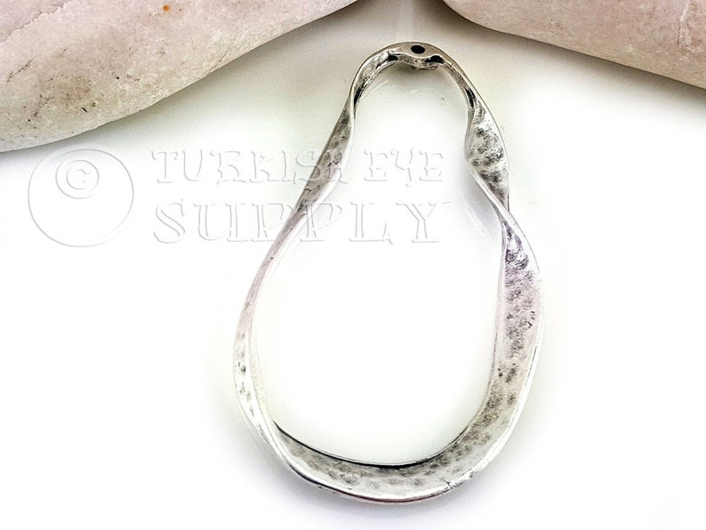 Hammered Large Hoop Pendant, Large Oval Loop Pendant, Silver Hoop Connector, Twisted Silver Loop Pendant, Silver Jewelry image 3