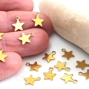 Brass Star Charms, Tiny Star Charms, Brass Earring Charms, 7x9mm, Star Pendants, Star Jewelry Findings, Star Dangles, Star Drops