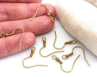 Brass Ear Hooks, Brass Fish Hook Earring Wires, Raw Brass Earwires, Earring Findings, French Hook Earring Wires, Earring Components, 50pc