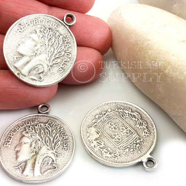 Large Silver Coin, Antique Silver Coin Pendant, French Medallion Pendant, Silver Medallion, Medallion Necklace, French Coin Pendant, 1 pc