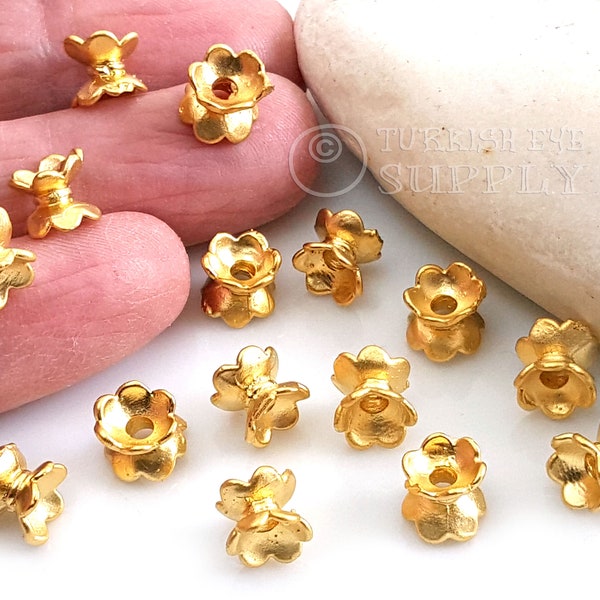 Gold Bead Caps, Double Sided Flower Spacer Bead Caps, Gold Jewelry Supplies, Bead Cap Findings, 6Pc