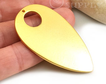 Large Gold Teardrop Pendant, Gold Spear Head Charm, Tribal Boho Pendant, 1 pc