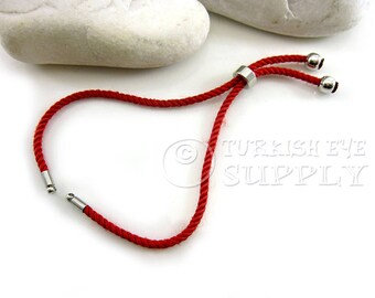 Cord Bracelet Blank, Red Adjustable Bracelet Blank, Sliding Silver Clasp, Friendship Bracelet Blank, Cord Bracelet Connector, 3mm