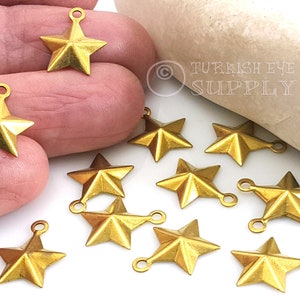 Brass Star Charms, Mini Star Charms, Brass Earring Charms, 12x14mm, Star Pendants Charms, Star Jewelry Findings, 50pc