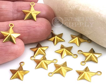 Brass Star Charms, Mini Star Charms, Brass Earring Charms, 12x14mm, Star Pendants Charms, Star Jewelry Findings, 50pc