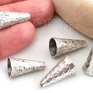 Silver Cone Caps, Hammered Bead Caps, Silver Bead End Caps, Large Cone Caps, Turkish Jewelry Findings, 2 Pc