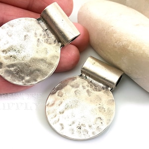 Silver Dome Pendant, Hammered Disc Pendant, Large Disc Pendant, Silver Plated, Tribal Findings, Hammered Silver Jewelry, Turkish Jewelry