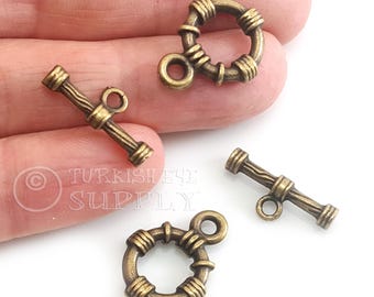 Bronze Toggle Clasps, Large Tribal Bronze Clasp, T Bar Clasp, Necklace Clasp, Clasp Findings, Bronze Jewelry, 2 Sets