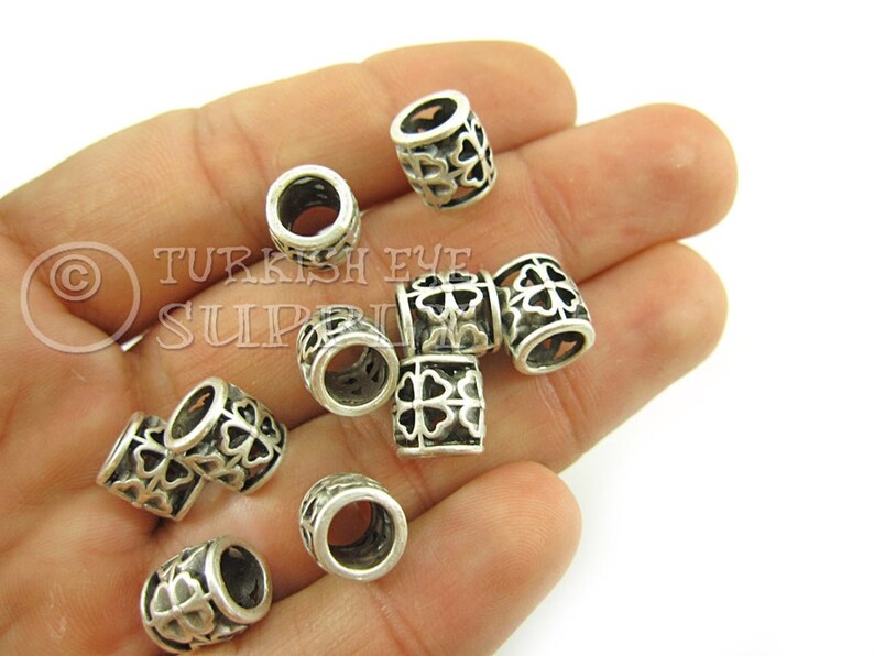 Silver Spacer Antique Silver Plated Bracelet Spacer Bead Rustic Beads Leather Bracelet Beads Clover Tube Spacer Silver Jewelry 10pc
