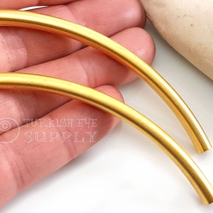 Gold Curved Tube Bead, 22k Gold Plated Collar Necklace Tube, Gold Tube Spacer, Long Tube Bead, Gold Tube Spacer Findings, 1Pc