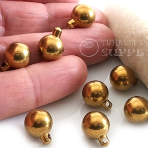 10mm Solid Brass Ball Charms, Raw Brass Ball Beads, Brass Ball Pendant, Raw Brass Findings, 4pc