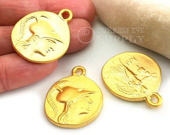 Ancient Greek Coin Pendant, Large Gold Coin, Rustic Coin Pendant, Greek Medallion Pendant, Gold Medallion, Necklace Pendant, 1 Pc