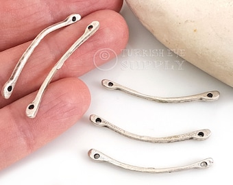 Silver Bar Connector, Rustic Curved Stick Connector, Silver Bracelet Connector, Silver Stick Spacer, 10Pc