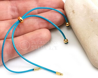 Cord Bracelet Blank, Turquoise Adjustable Bracelet Blank, Sliding Gold Clasp, Friendship Bracelet Blank, Cord Bracelet Connector, 1mm